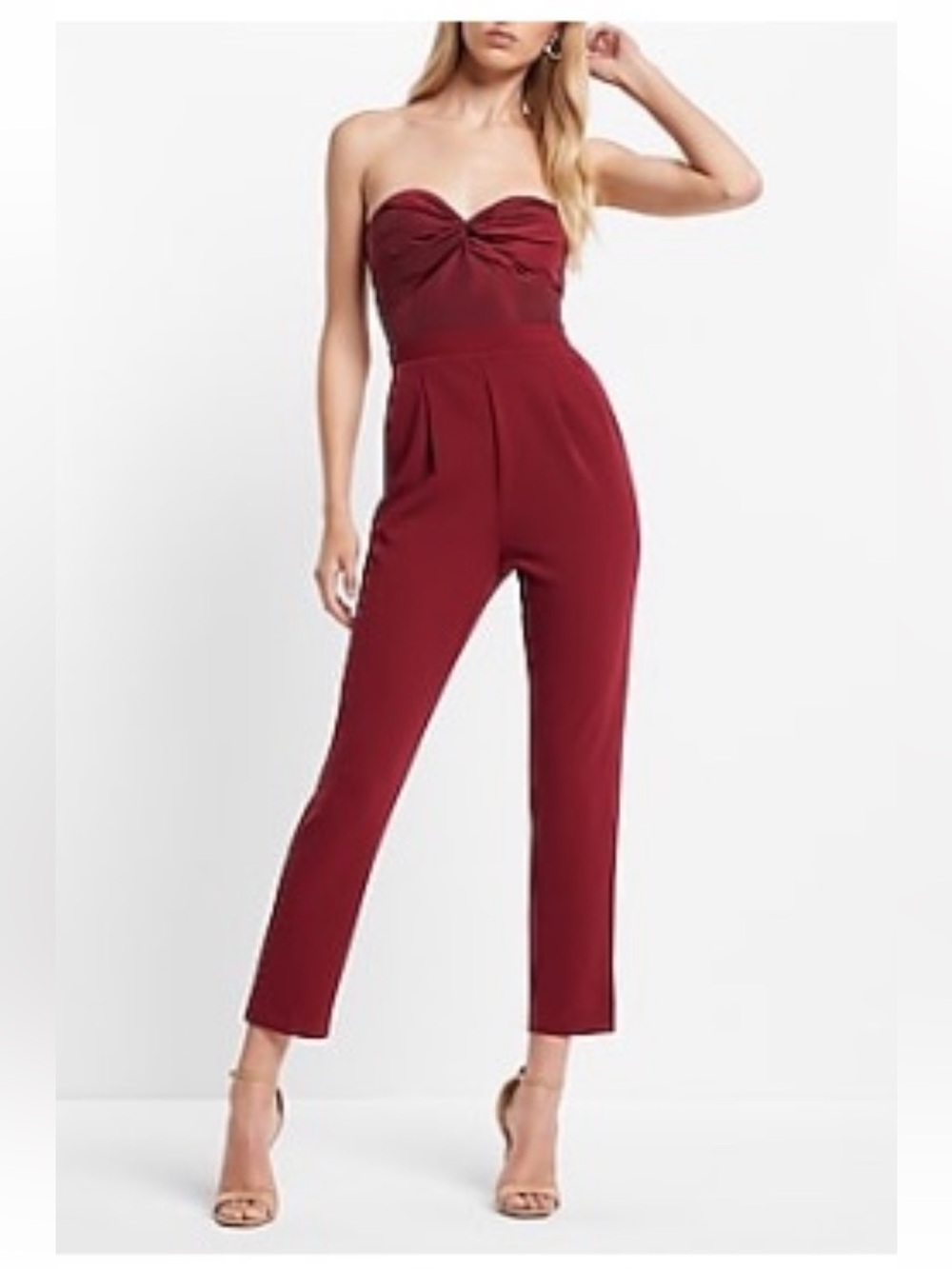 Expressβ Off-Shoulder Burgundy Jumpsuit with removable Puff Sleeves size 2 NWT